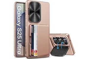 SIXBOX for Samsung Galaxy S25 Ultra Case with Card Holder & Camera Lens Cover Stand, Military Grade Drop Protection Shockproof Rugged Wallet Protective Phone Case for S25 Ultra 6.9" 2025, Rose Gold