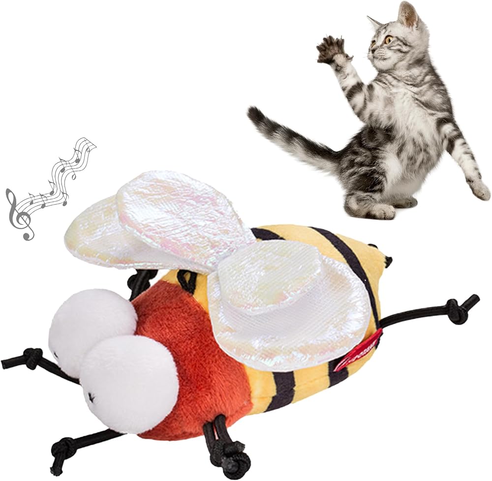 Suhaco Interactive Cat Toy Melody Chaser Squeaky Bee Plush 14x7x4 cm