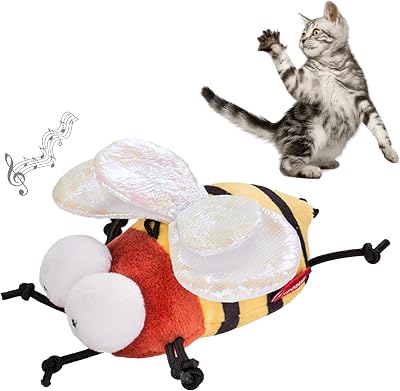 Suhaco Interactive Cat Toy Melody Chaser Squeaky Bee Plush 14x7x4 cm