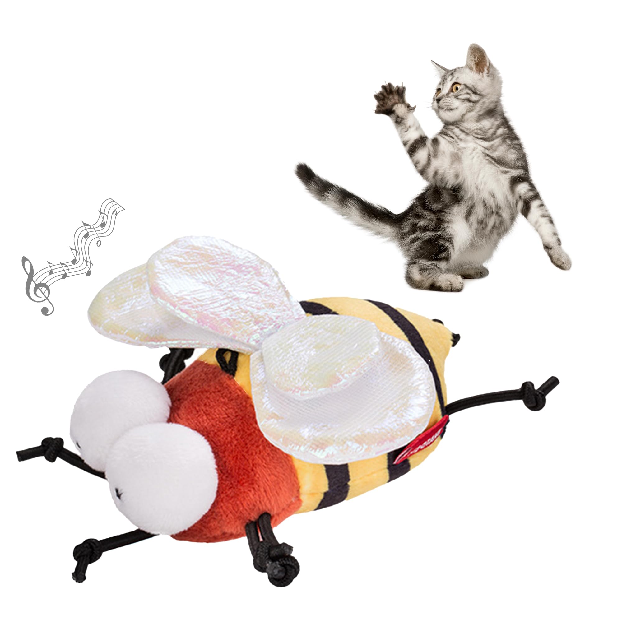 Suhaco Interactive Cat Feather Toy Melody Chaser Chirpy Bee Cat Toys for Cats, Plush Cat Toys for Indoor Cats Adult, Funny Squeak Kitten Toys for Boredom