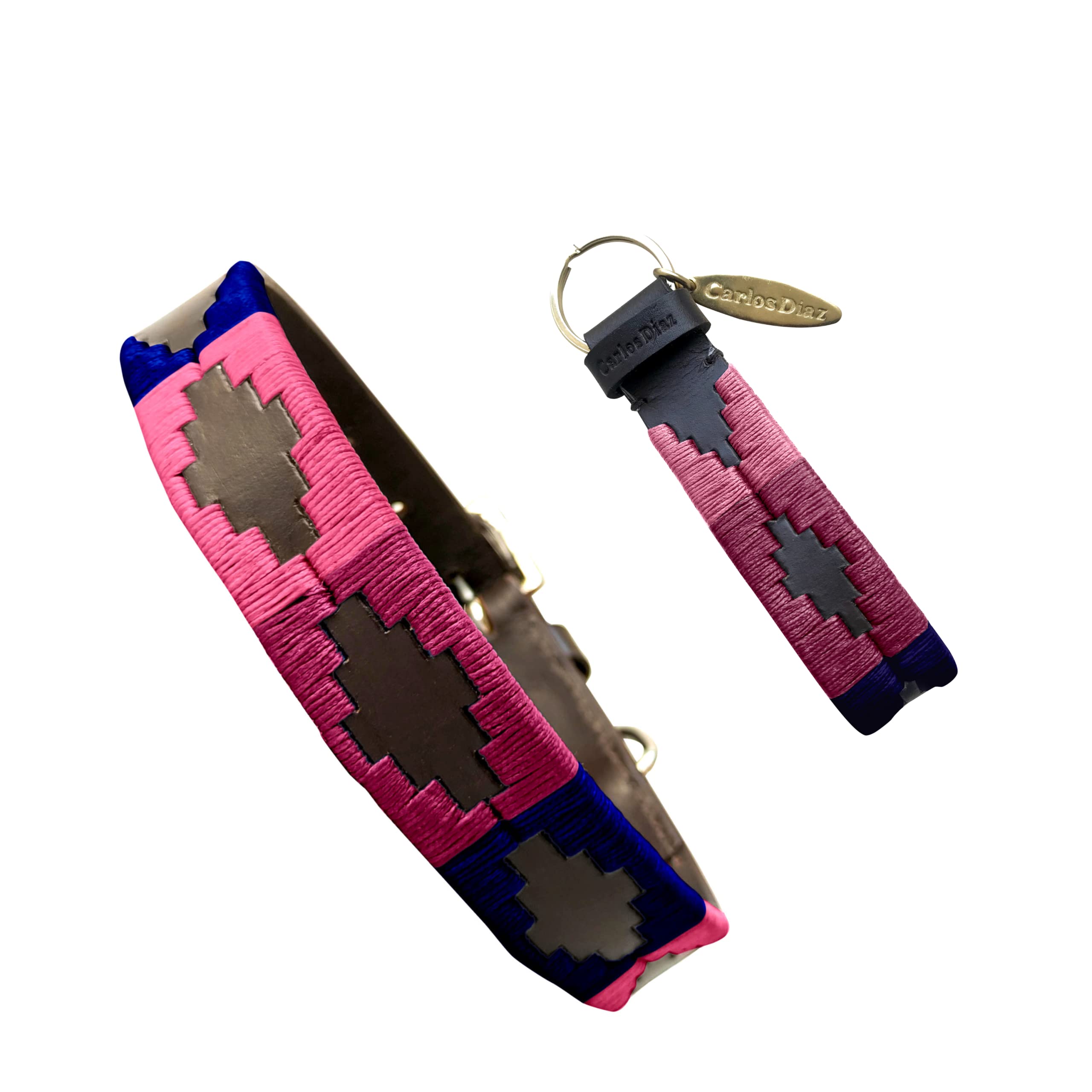 Carlos Diaz Genuine Leather Waxed Embroidered Polo Dog Collar XXS