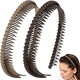 VARMDUKKE 2pcs Non Slip Headband with Teeth, 2 Colors Plastic Comb Headbands for Women, 4.3 x 0.7 Inch Elegant Head Band Hair Accessories for Home Office Birthday Party - Coffee, Khaki