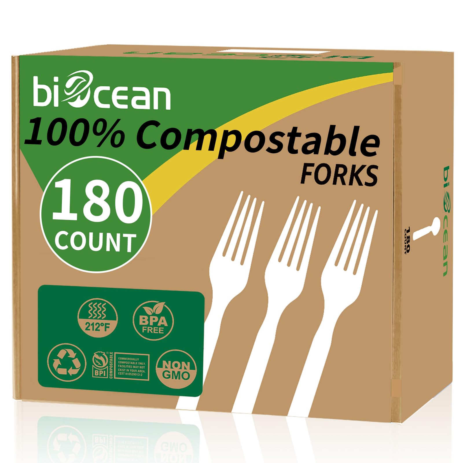 Photo 1 of Biocean 100% Compostable Forks 180 Count Disposable Forks bulk Utensils Set Heavy Duty Fork Silverware Eco Friendly Flatware for Party Camping Picnics Wedding-Ivory White