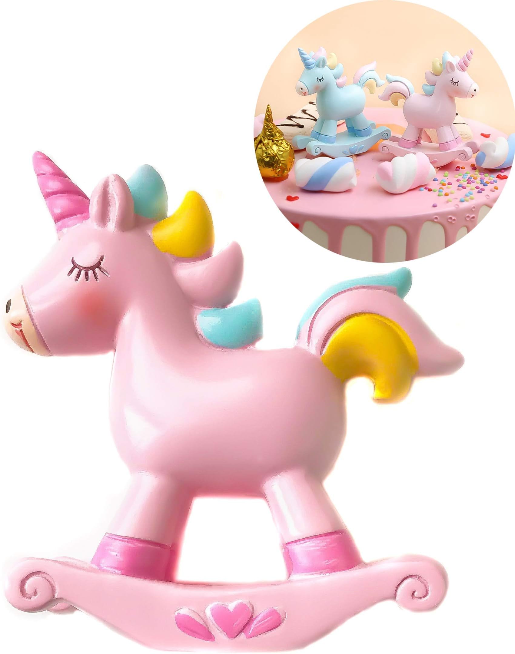 MAMAMOO Unicorn Cake Topper - Dreamy Birthday Cake & Party Decoration - Hand Painted Resin Figurine - Pink
