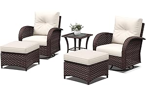 Vakollia 5 Pieces Patio Furniture Sets, Wicker Rattan High Back Outdoor Swivel Rocking Chairs Set with Ottomans and Side Table