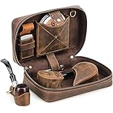 CONTACTS Pipe Tobacco Pouch with Pipe Stand Tobacco Pipe Case by Handmade | Full Grain Leather, Pipe Accessories Travel Organizer for 2 Pipes, Lighter, Cigarette