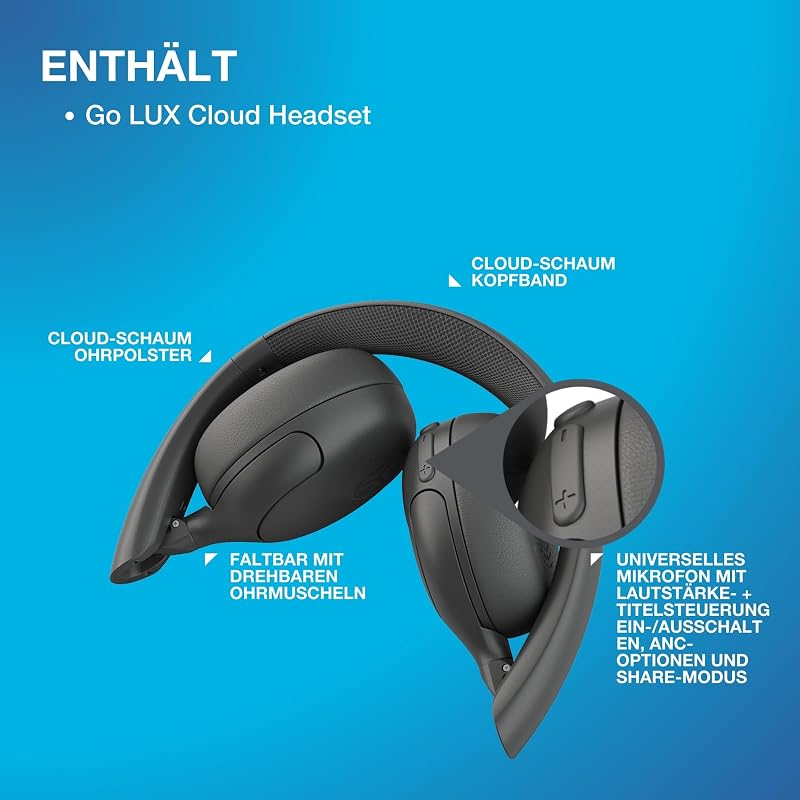 Go Lux ANC Kopfhörer Noise Cancelling - Bluetooth On Ear, Graphit