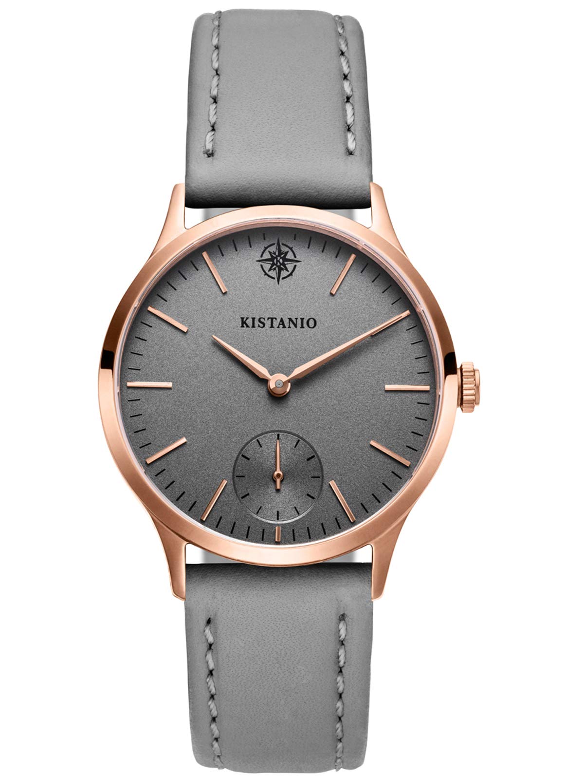 Kistanio Ladies Watch Stratolia Sapphire Glass Rose Grey with Grey Leather Strap KIS-STR-31-105