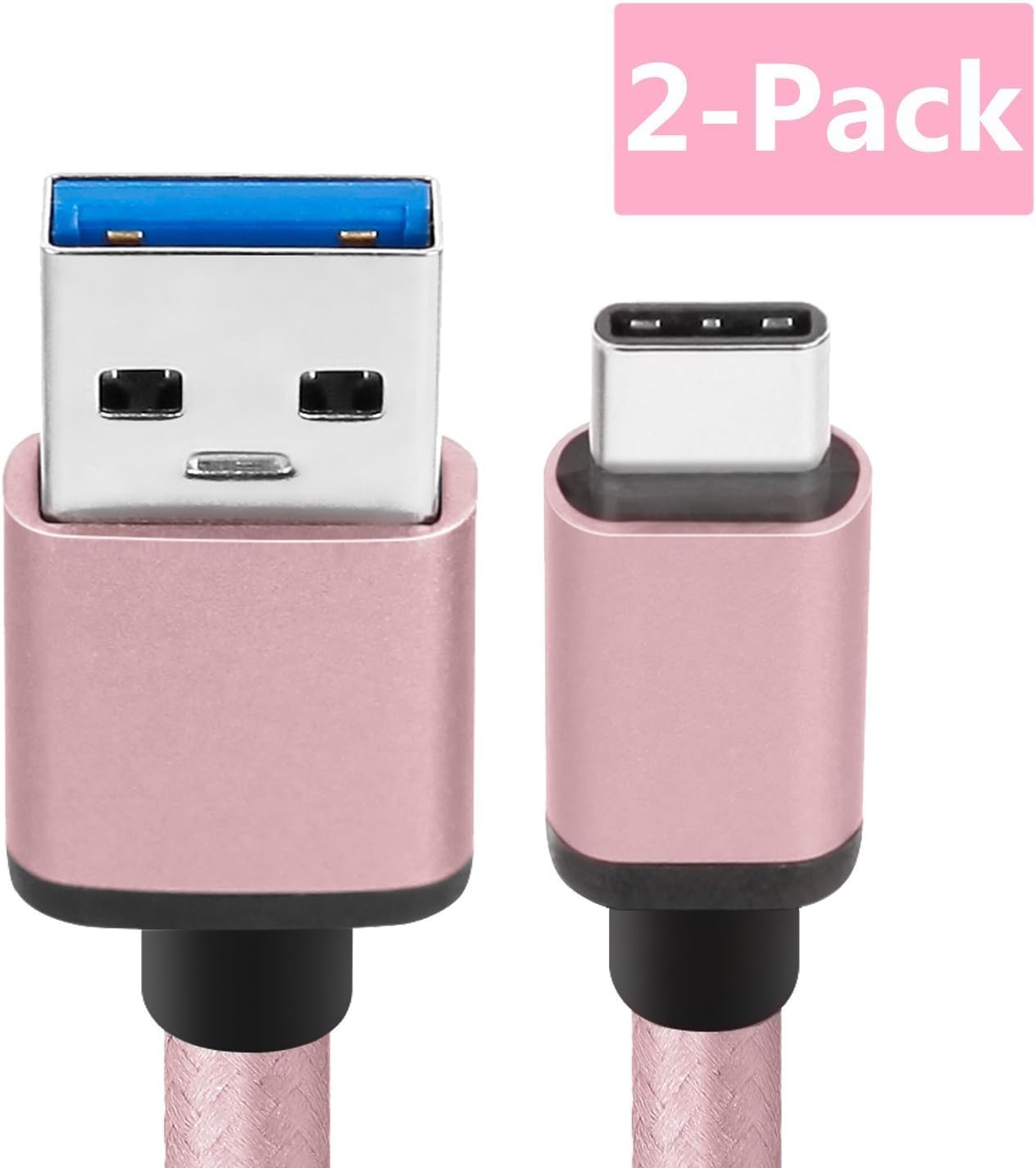 Samsung Galaxy S8 Type C Cable, CeeOne 2-Pack 3.3ft / 1m USB 3.1 Type C Super speed Nylon Braided USB C Charger Cable Cord for Galaxy Note 8 / S8 / S8 Plus, LG G5 / G6, Nokia 8 / 9, Google Pixel / Pixel2 XL, Nexus 5X / 6P, Huawei P9 / P10, Mate 9 / Mate 10, OnePlus 2 / 3 / 5 / 5T and More (3.3ft / 1m, Pink)