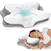 Cervical Neck Pillow for Pain Relief - Ergonomic Side Sleeper Pillow for Sleeping, Contour Orthopedic Pillow for Neck Support, Cooling Memory Foam Pillows for Back & Stomach Sleepers with Pillowcase