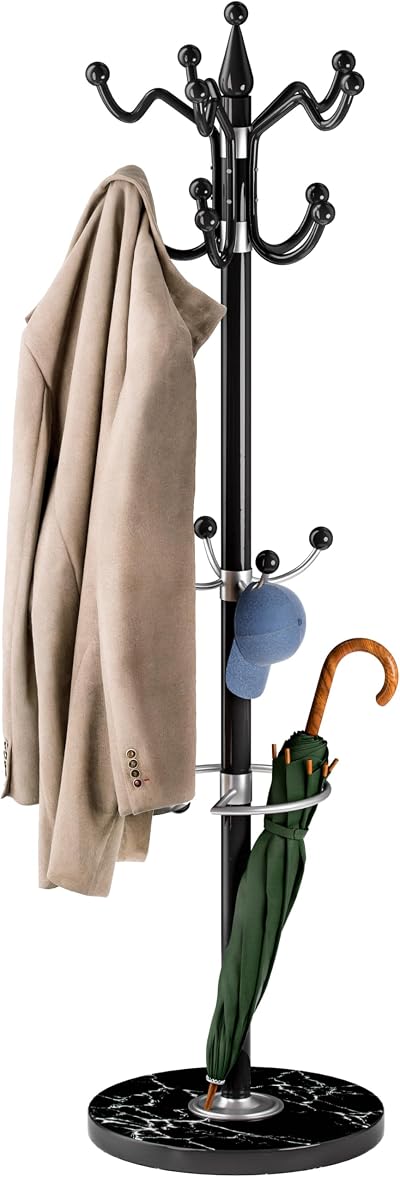 CASARIA Elegant Curved Coat Rack with Black Marble Base 14 Rotatable Hangers