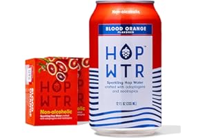 HOP WTR Sparkling Hop Water Blood Orange 12 Pack, Sugar Free, Low Carb Non Alcoholic Drinks, NA Beer, Adaptogen Drink, No Calories, Adaptogens & Nootropics for Added Benefits, 12 oz Cans