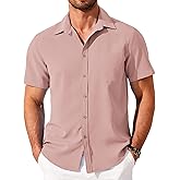 COOFANDY Shirts for Men Short Sleeve Button Down Shirt Casual Summer Beach Shirt