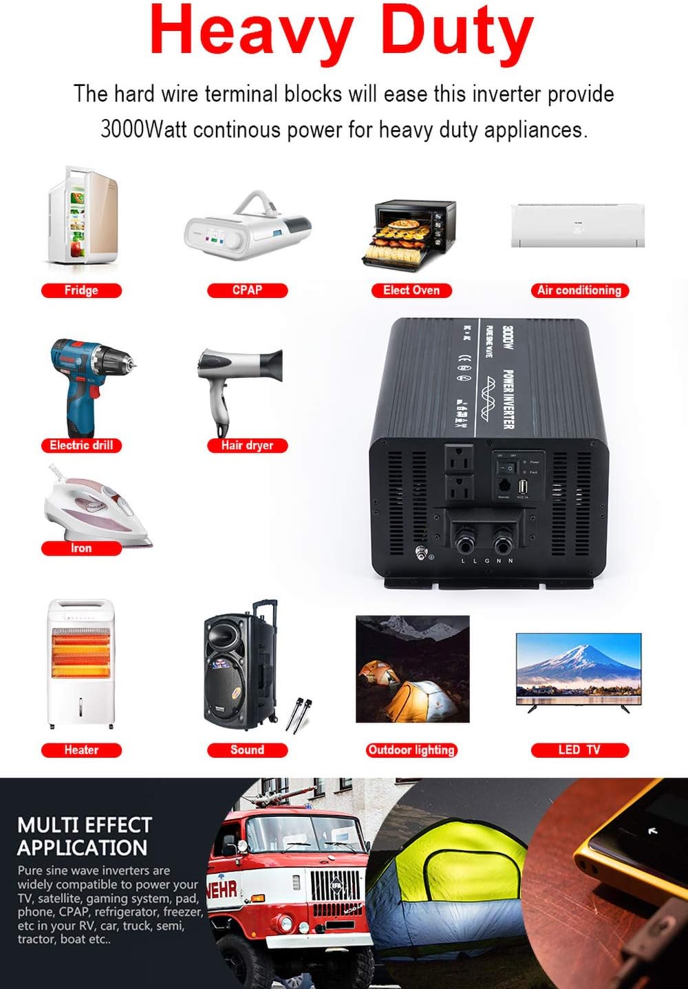 Naturehike 3000W Pure Sine Wave Power Inverter Truck/RV Inverter 12V DC to 110V AC with Dual AC Outlets, USB Ports & Remote Controller for RV Trucks Boats and Emergency: Car Electronics