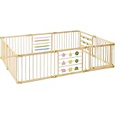 ZETY Natural Wood Baby Playpen – 8 or 10 Panel Foldable Play Yard with Door Panel and Built-in Toys, CPC Certified & SGS Tested