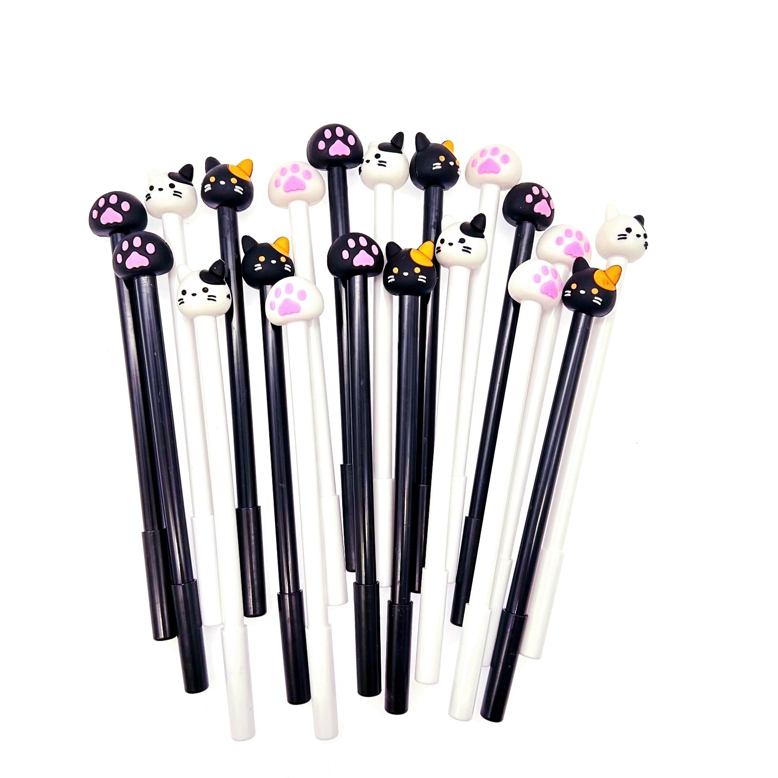 JZK 20 X Novelty cats paw pen black gel ink rollerball pen fine line 0.5mm needle point cartoon cat pen stationery supplies for kids girls boys children party favour party bag filler