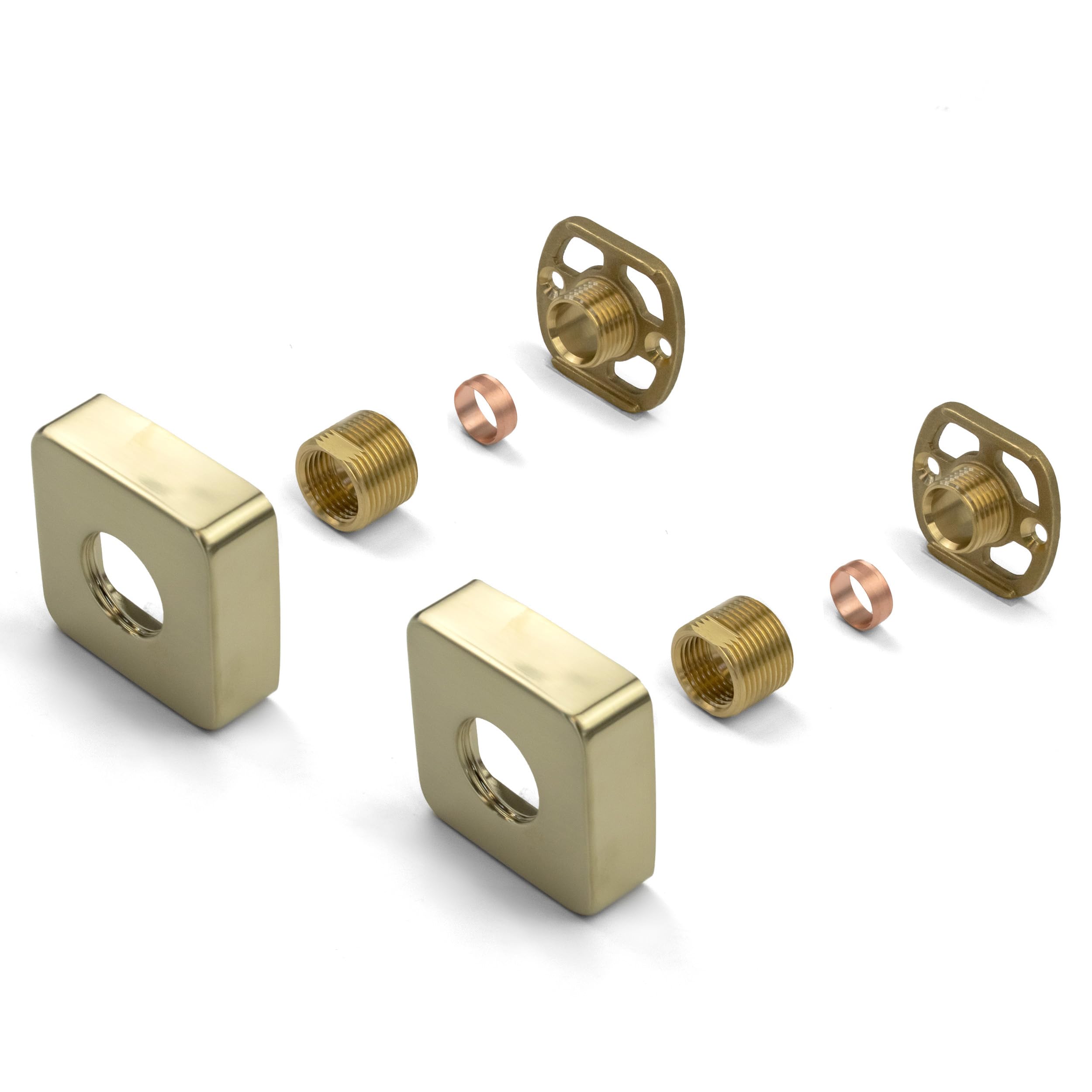 Xcel Home Brushed Gold Square Shower Fixing Kit Plates (Pair) with 3/4 Connections - Brass, Wall Mounted for Exposed Shower Valves