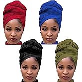 4 Packs Stretch Jersey Turban Heads Wrap African Head Wrap for Women Head Scarf Soft Headband Long Hair Scarf