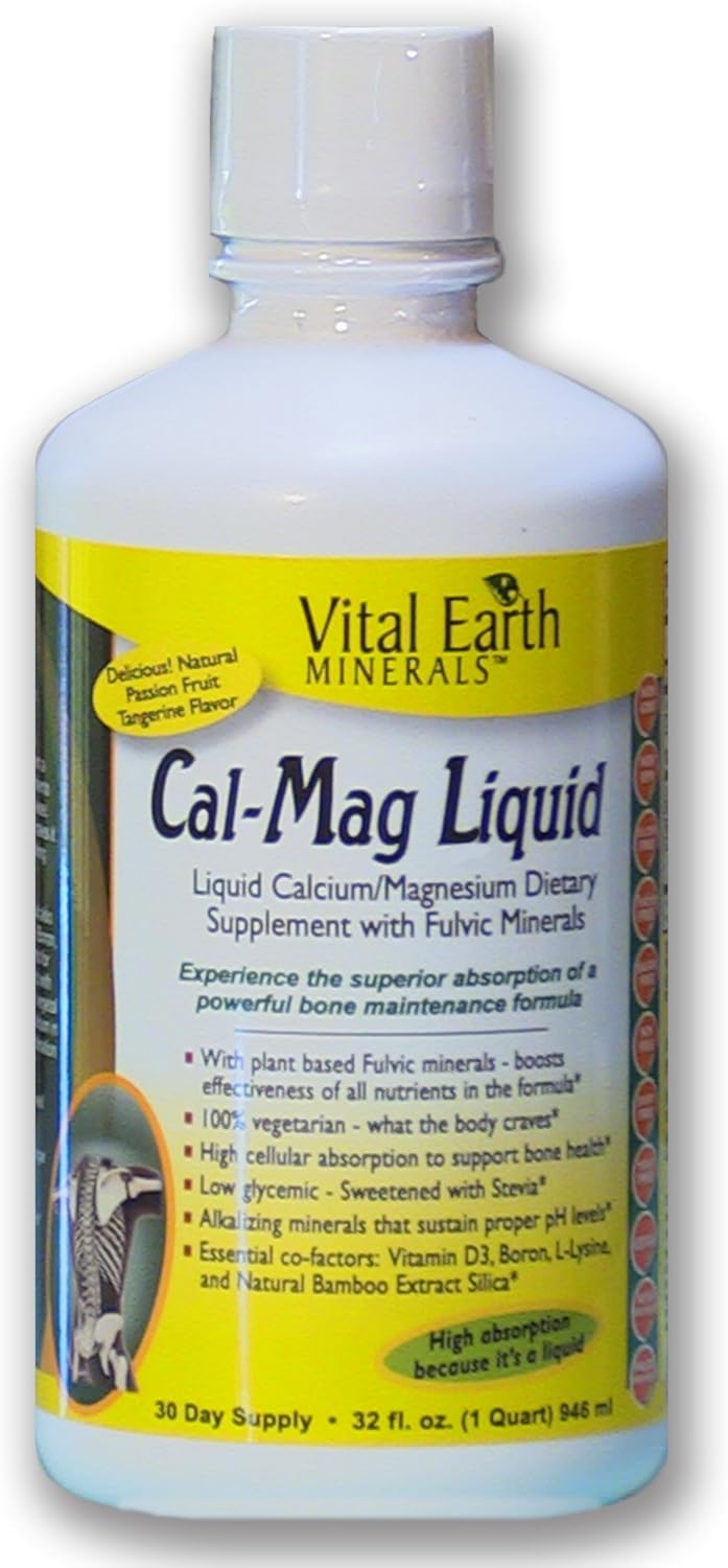 Cal-Mag Liquid 32 Fl. Oz. - 1 Month Supply- High Potency - Sugar Free - Vegetarian - Liquid Calcium Magnesium Bone Maintenance Supplement WITH Fulvic, By Vital Earth Minerals: Health & Personal Care
