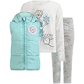 Disney Frozen Elsa Girls Long Sleeve Shirt, Vest and Legging Pants Set for Toddler and Little Kids