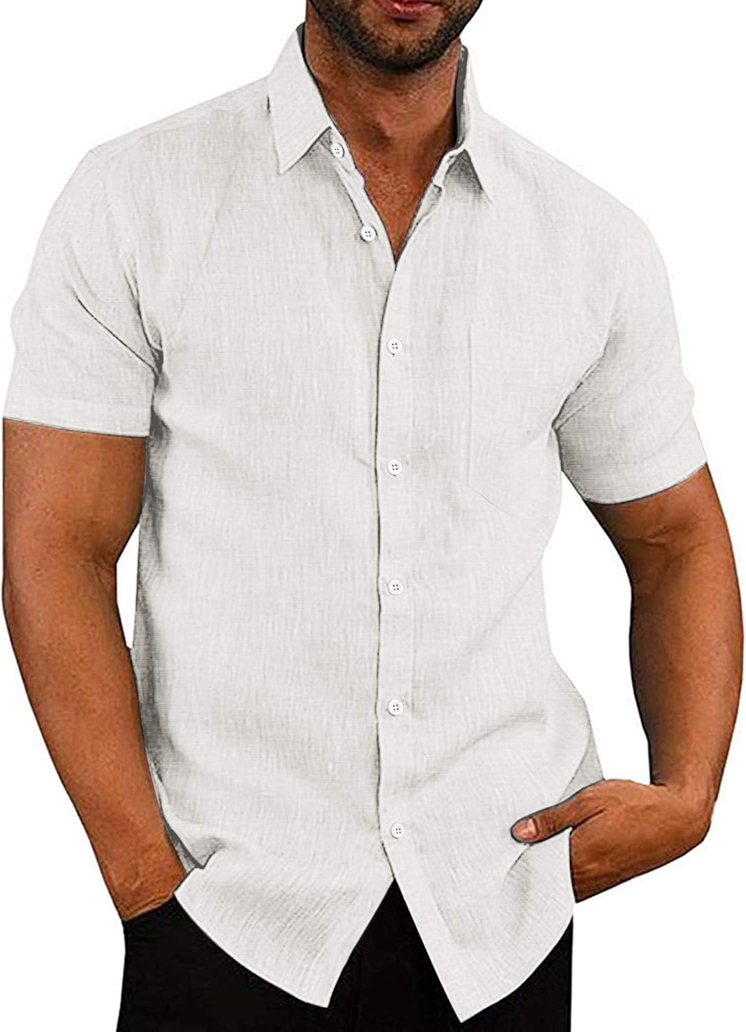 COOFANDY Men's Casual Linen Button Down Shirt Business Chambray Dress Shirt at  Men’s Clothing store