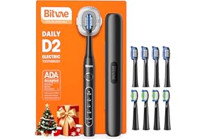 Bitvae ADA Accepted Electric Toothbrush, Travel Toothbrush Rechargeable for Adults and Kids, 60-Day Battery, 5 Modes, 8 Heads, Portable Travel Case & Holder, Shadow Black