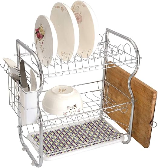 Escurreplatos de acero inoxidable de 3 niveles retro para secar la