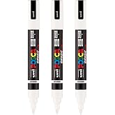 posca uni PC-5BR Water-Based Paint Markers, Reversible Brush Tip (1.0-4.0mm), White, 3 Count