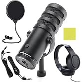 Samson Q9U XLR/USB Bundle, Broadcast Dynamic Microphone | Dual Output Options, Superior Sound Quality, Advanced Audio Features, Headphones, Polishing Cloth &amp; Pop Filter Included