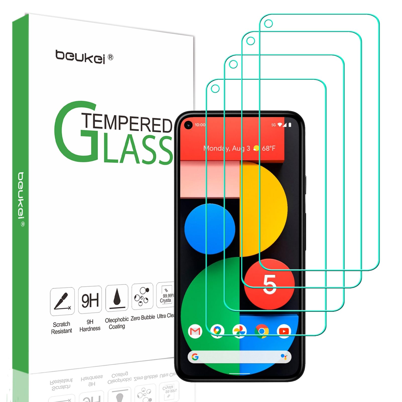 Photo 1 of beukei (4 Pack) Compatible for Google Pixel 5 5G / Google Pixel 5 Screen Protector Tempered Glass, Touch Sensitive,Case Friendly, 9H Hardness