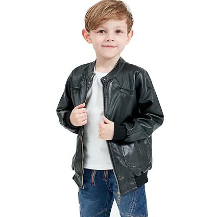 Grandwish Jungen Kunstlederjacke mit trendy Stehkragenmantel Jacken für Kinder Gr.110-Gr.146