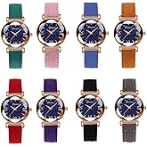 Weicam Diamond Brushed Leather Strap Starry Sky Wrist Watch Wholesales for Women 8 Pack Analog Quartz Watches