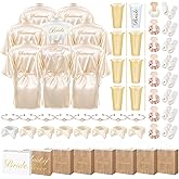 Shyyween 56 Pcs Bridesmaid Bride Robes Set of 8 Bridal Party Silk Satin Robes for Wedding Bachelorette Party Gifts(White, Champagne)