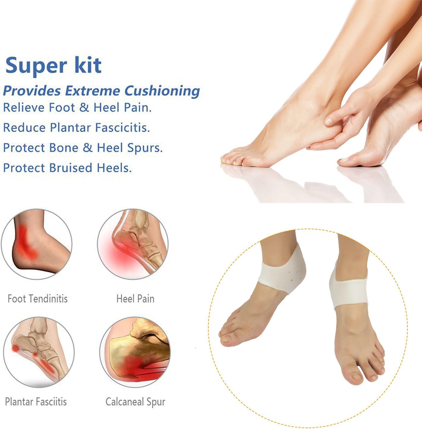 Heel Cups, Gel Heel Cushion, Heel Guards (4 Pairs),Heel Protectors, Plantar Fasciitis Support Great for Plantar Fasciitis, Cracked Heels, Achilles Tendinitis & Heel Sore for Men and Women.: Health & Personal Care