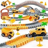 TGJH Construction Race Car Track Set for Kids - Flexible Engineering Toys with 2 Electric Cars, Birthday Gift for 3 4 5 6 7 Year Old Boys, DIY Road Games Playset with 220+ PCS