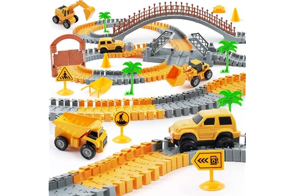 TGJH Construction Race Car Track Set for Kids - Flexible Engineering Toys with 2 Electric Cars, Birthday Gift for 3 4 5 6 7 Y