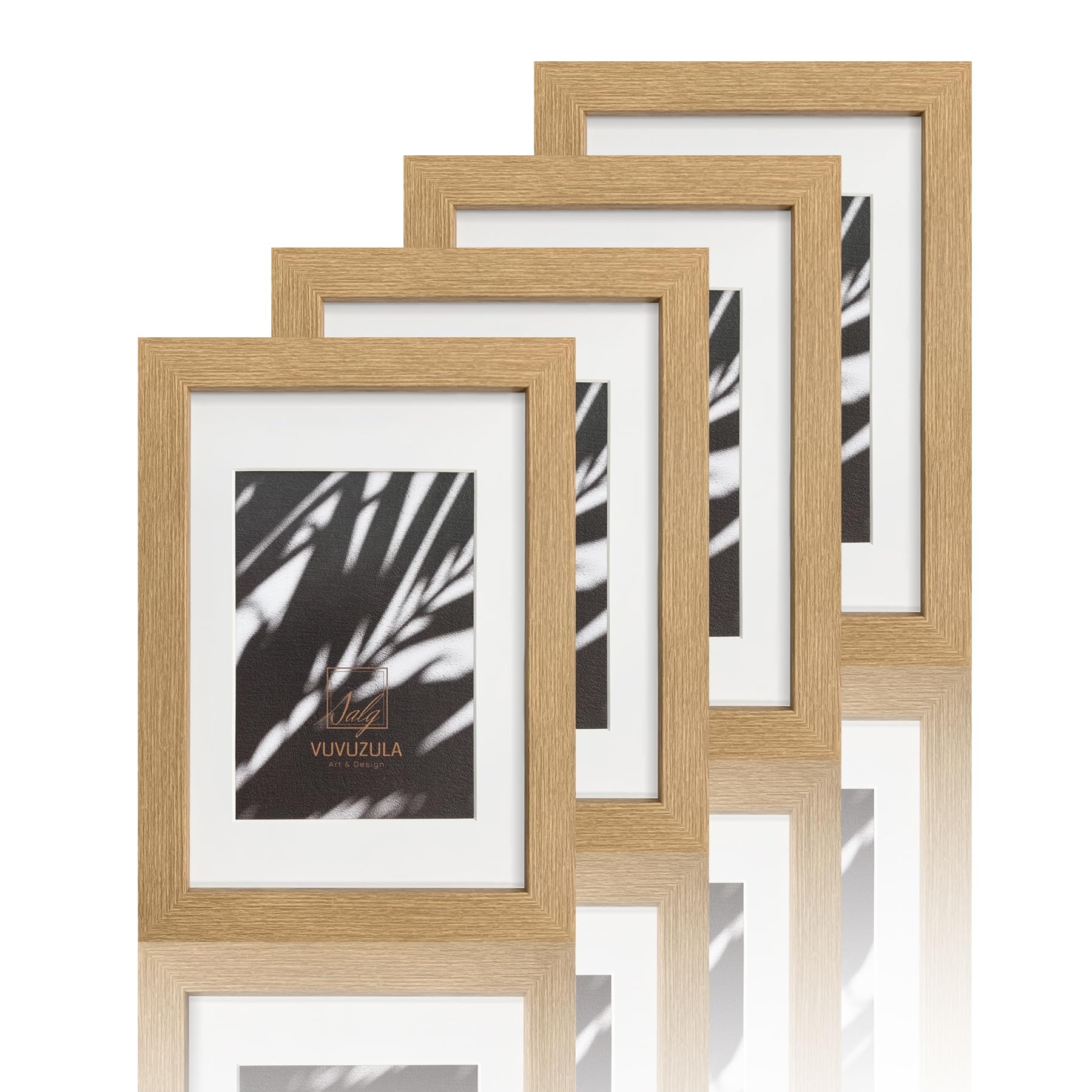 VUVUZULA A5 Frame Oak Picture Frames A5 Photo Frame with Mount for A6 Photo A5 Certificate Frame Set of 4 with Real Glass