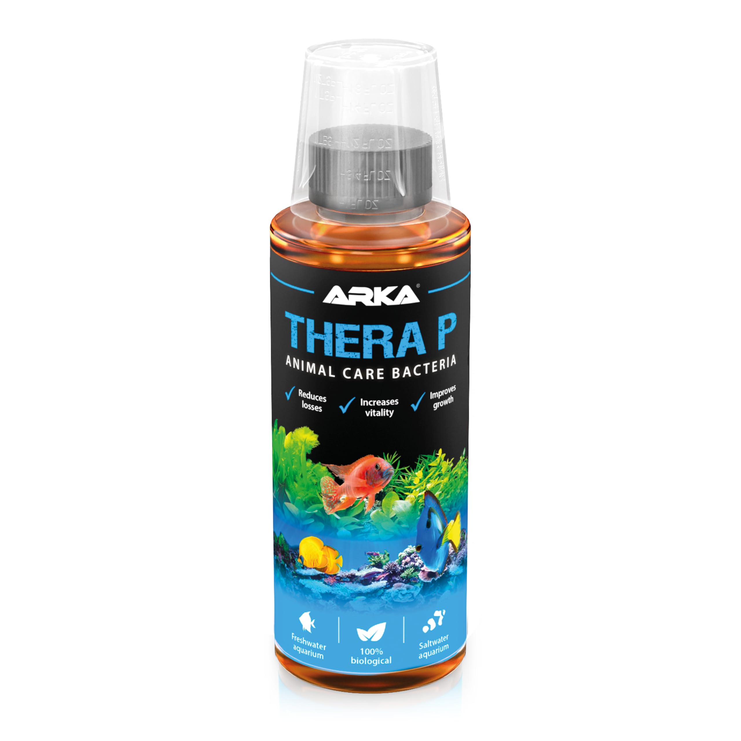 Fish care aquarium – ARKA TheraP 118 ml – boosts immune system & reduces stress – promotes spawning & vibrant colours – 100% natural probiotic formula – for freshwater & marine tanks – biological