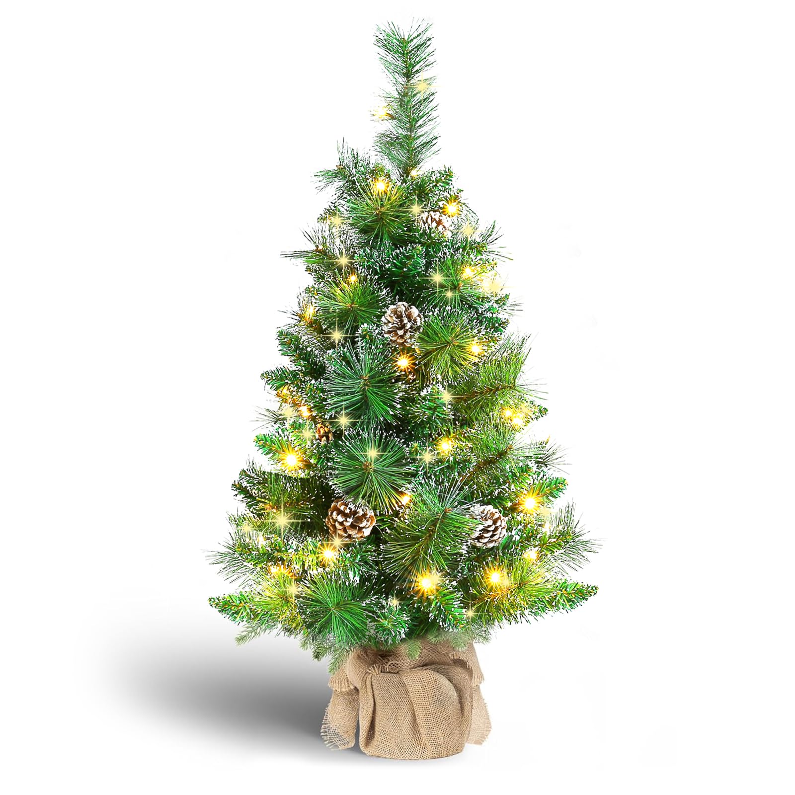 Photo 1 of  3FT Christmas Tree Table Top, Small Pre Lit Christmas Tree, Artificial Xmas Tree with 135 Branches 50 Lights Battery Powered, Outdoor Christmas Tree for Apartment Office Holiday Party Decor