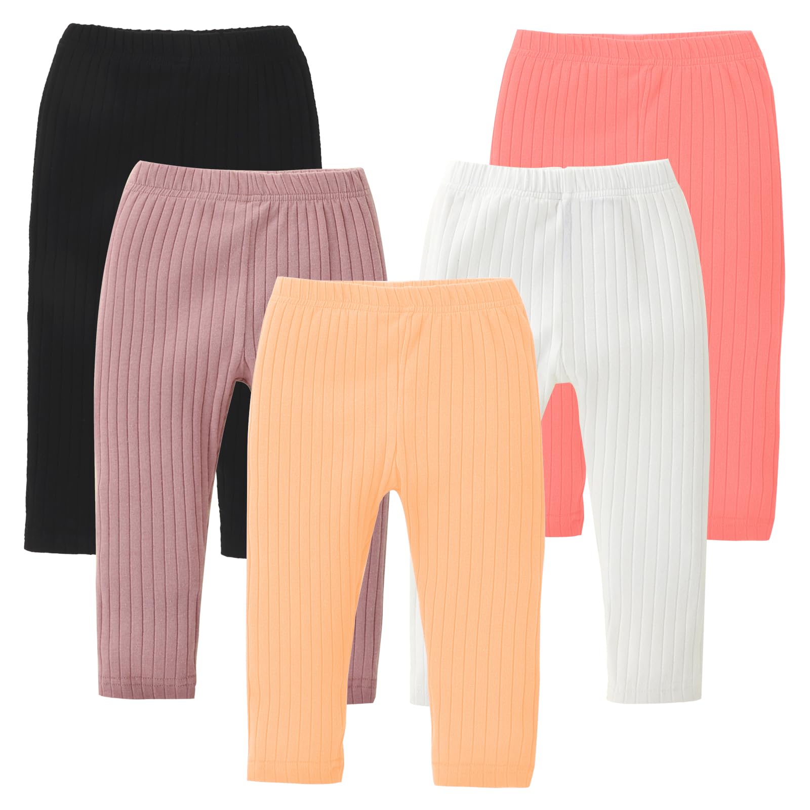 View 1 of ***PARTIAL SET***DREAM BUS 5 Pack Toddler Girl Pants Baby Girl Solid Ribbed Pants Toddler Girls Bottoms Leggings Newborn Cotton Jogger