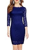 WOOSEA Elegant 3/4 Sleeve Full Flroal Lace Short Cocktail Dress