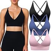 BLUELILY Adjustable Deep V Neck Bras 3/5 Pack Sports Bras for Women Padded Seamless Spaghetti Strap Criss Cross Yoga Bras