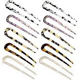 10PCS French U Shaped Hair Updo Sticks, Colorful Hair Forks, Tortoise Shell Hair Pins, Vintage Hair Pins, Elegant Hair Barrettes Accessories for Women, Headwear Styling Tools for Women
