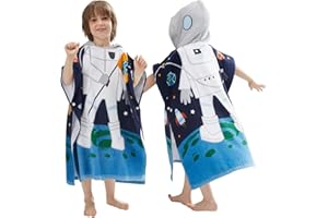 BANGSAUR Kids Hooded Towel Bath Beach Soft Cotton Towels Boys Absorbent Pool Wrap with Hood Baby Toddler Poncho Robe(Astronaut,5-9Years/Height:43"-51")