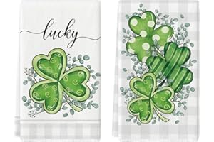 Artoid Mode Lucky Shamrock Eucalyptus St. Patrick's Day Kitchen Towels Dish Towels, 18x26 Inch Seasonal Buffalo Plaid Decoration Hand Towels Set of 2