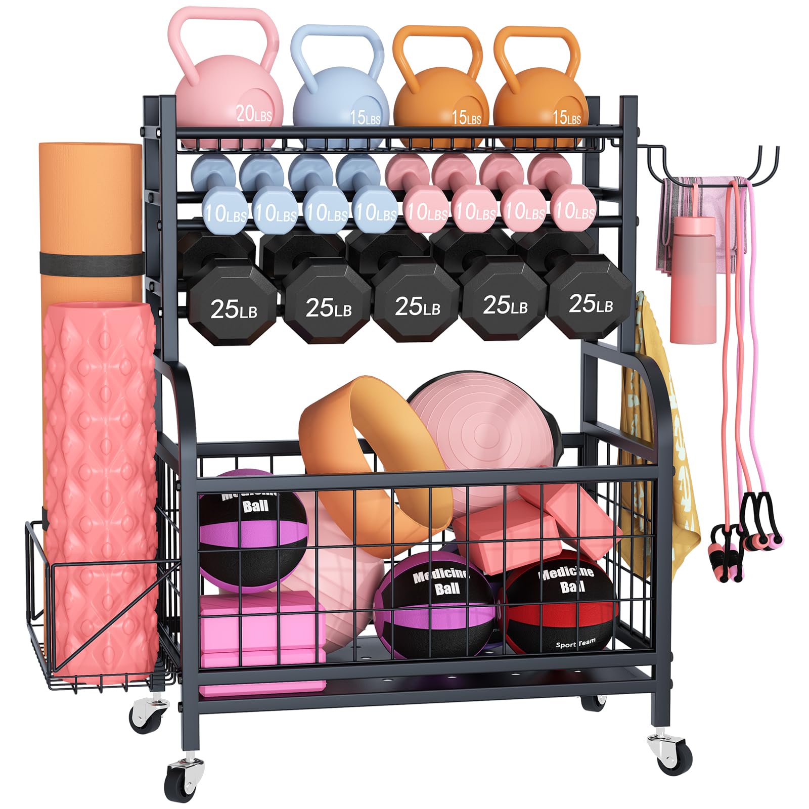 View 1 of **It*'s used, it's missing parts, and it's unknown if it works 100%.***Azheruol Multifunctional Sports Equipment Organizer Rolling Sports Ball Storage Cart,Garage Ball Storage for Sports Gear and Toys, Removable Home Gym Organizer