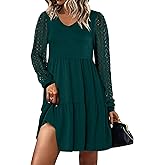 ANRABESS Dresses for Women Casual Lace Long Sleeve V Neck Tiered Swing Flowy Loose A-line Mini Short 2025 Fall Vacation Dress