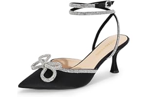 DREAM PAIRS Kitten Heels Rhinestone Bow Ankle Strap Stiletto Pointed Closed Toe Heels for Women Pumps Wedding Bridal Party Dress Shoes