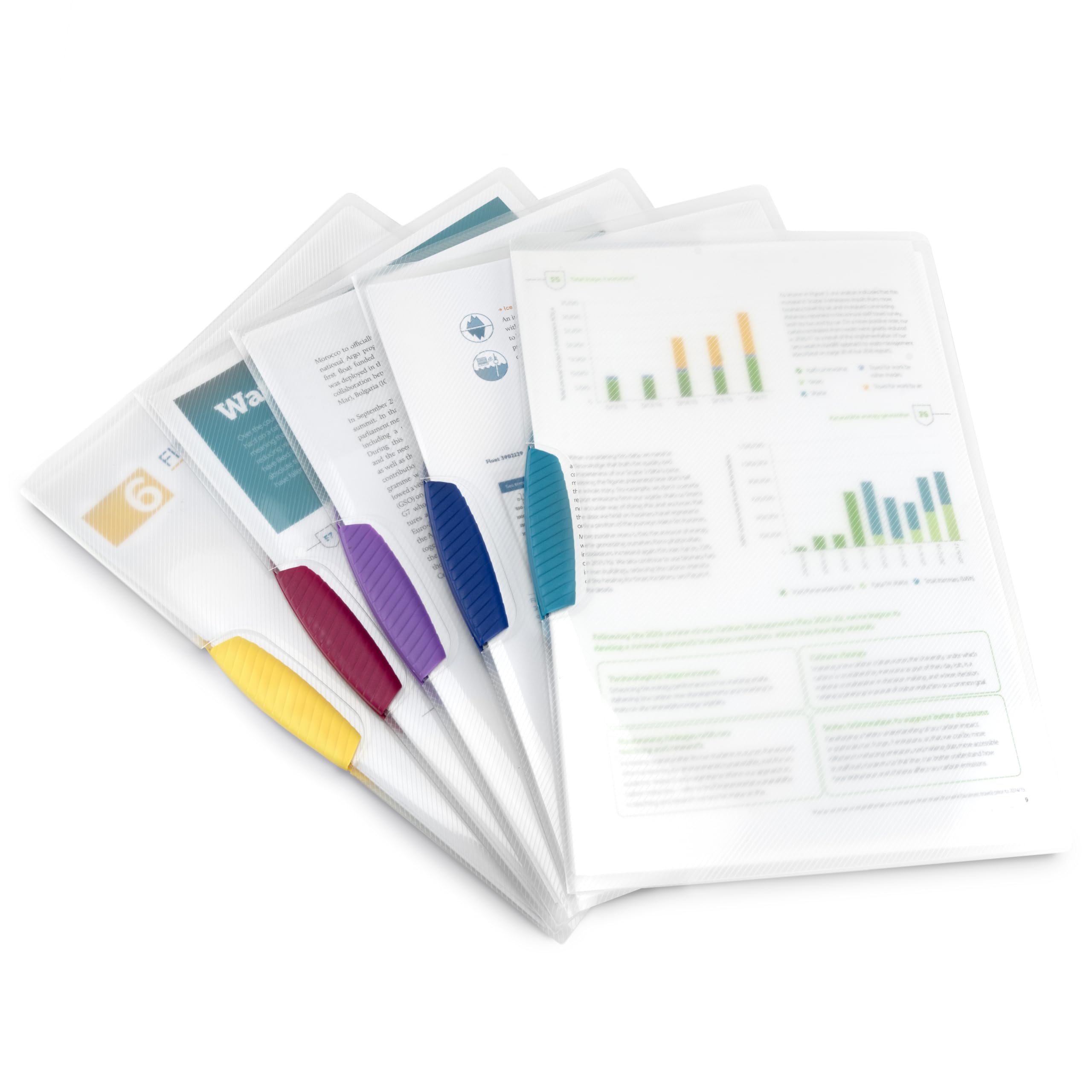 Rapesco 0786 Pivot Clip File, A4, Transparent with Coloured Clips, Pack of 5