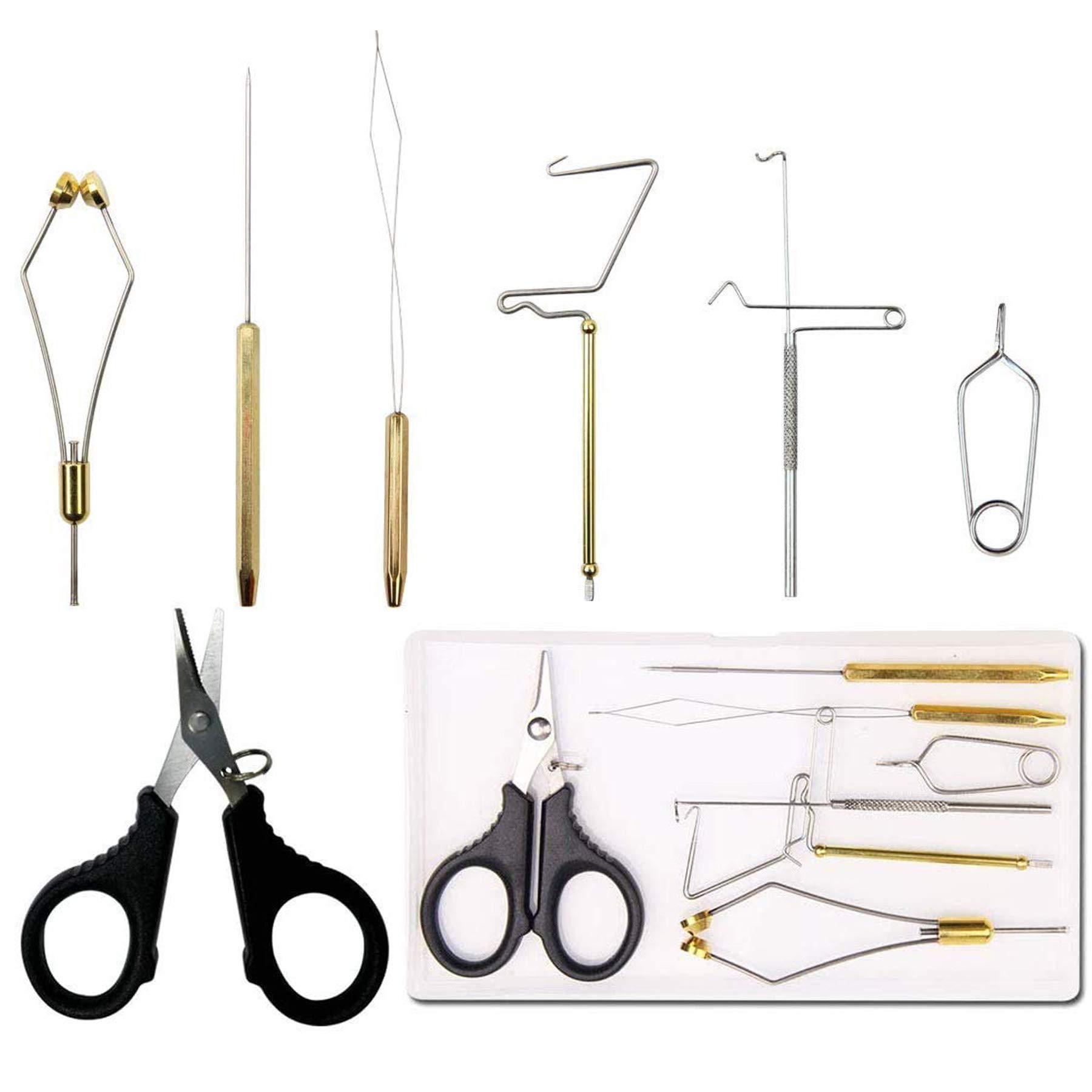 Fly Fishing Tying Tool Kit Including with Bobbin Finisher Scissors Hackle Hair Stacker Fly Fishing Tying Tools Set (7pcs Fly Tying Tools Kit) — image 1